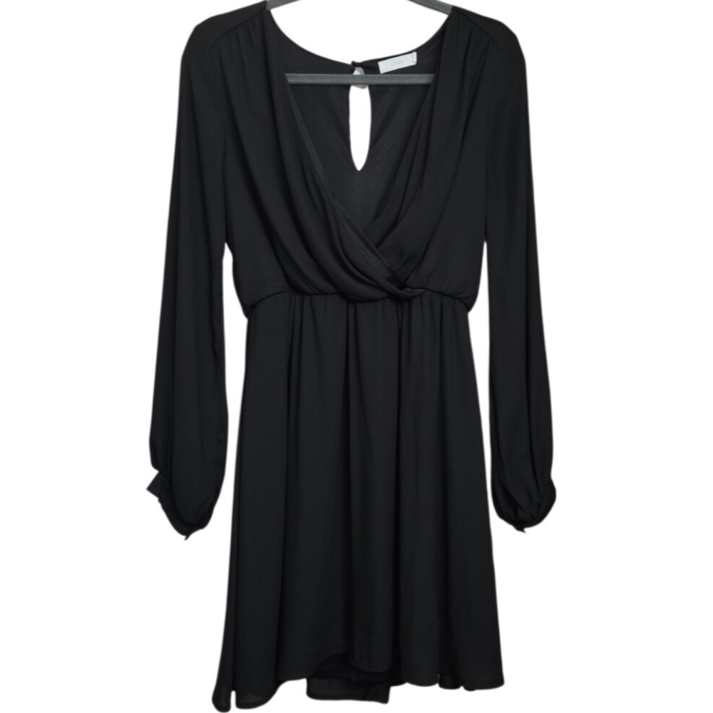 Lush Black Drapey Witchy Whimsygoth Homecoming Cocktail Wrap Dress Medium